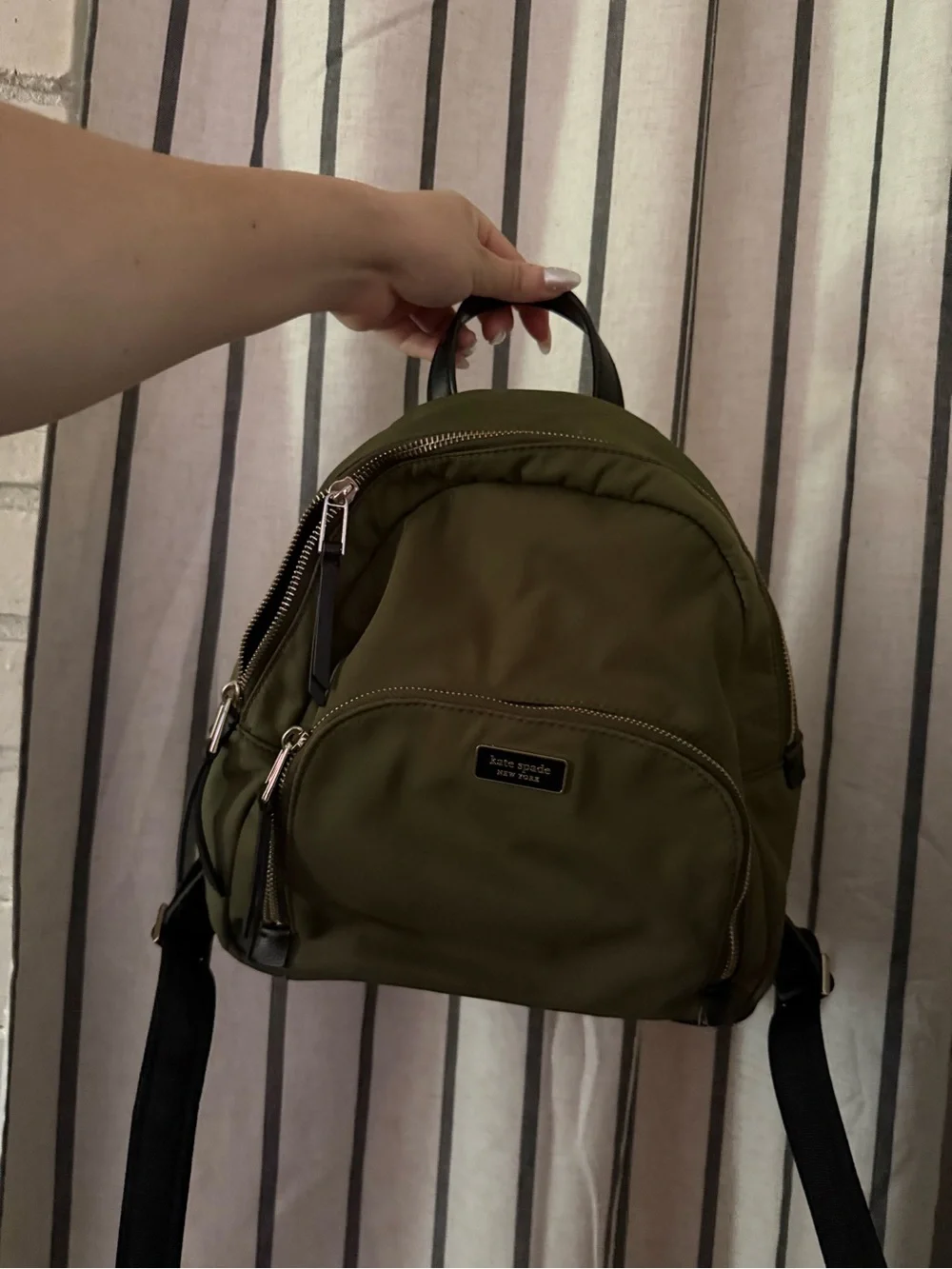 kate spade Olive Green Nylon Mini Backpack with Black Straps